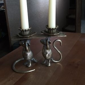 Vintage Whimsical Brass Mouse Flower Candle Holder